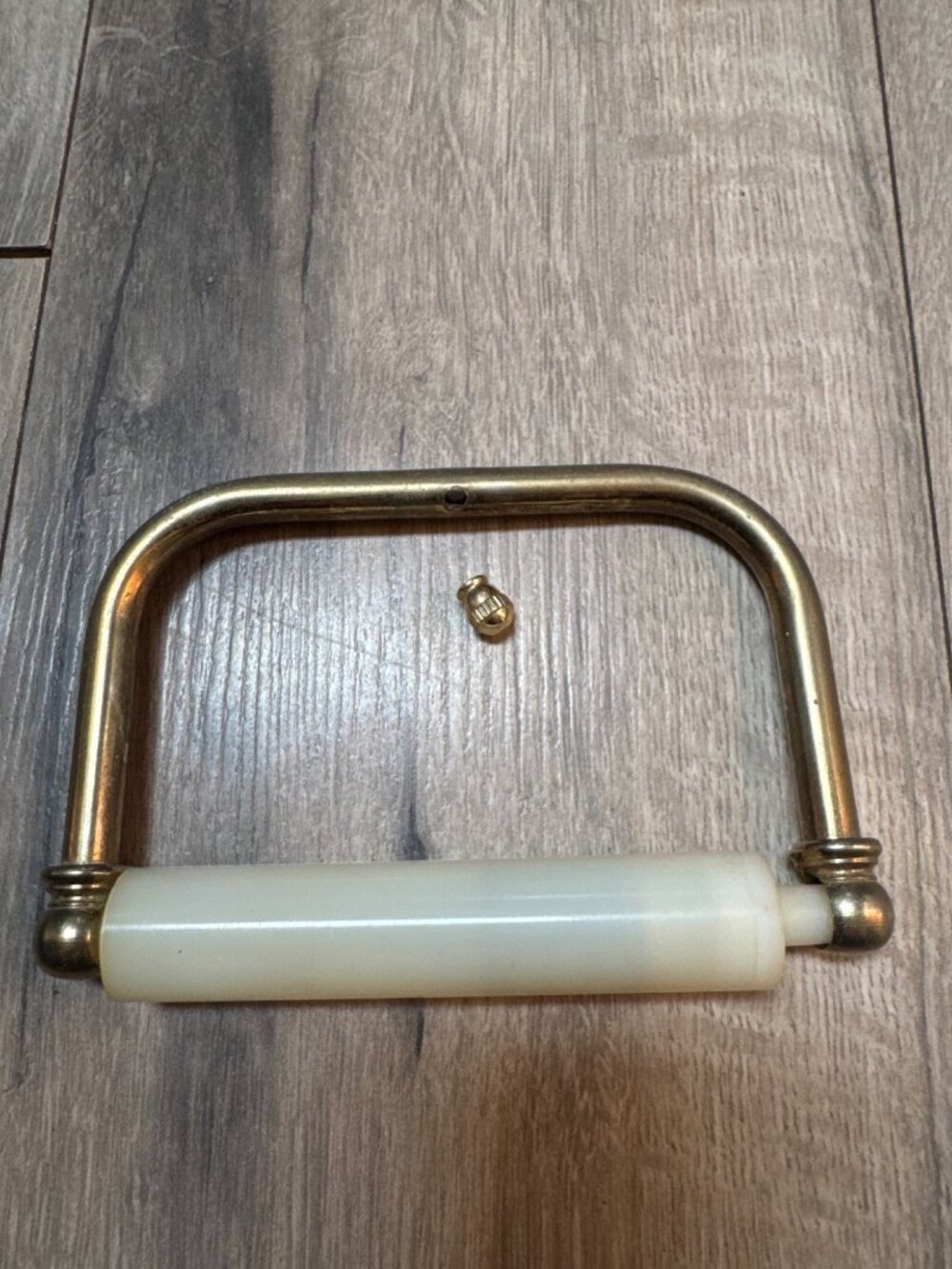 Vintage Brass & Plastic Toilet Paper Holder With Mounting Hardware 5.5" x 5" Dim
